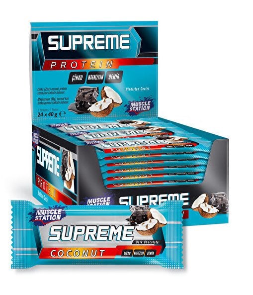 Muscle Station Supreme Protein Bar Dark Chocolate Coconut 40 Gr 24 Adet