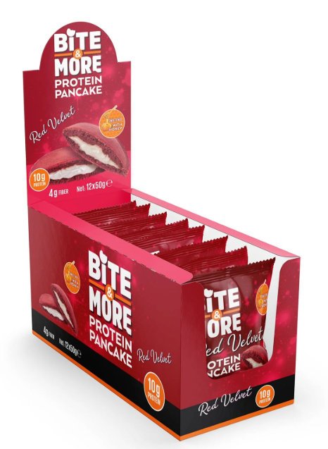 BİTE MORE Red Velvet Beyaz Çikolatalı Protein Pankek (50g x12 Adet)