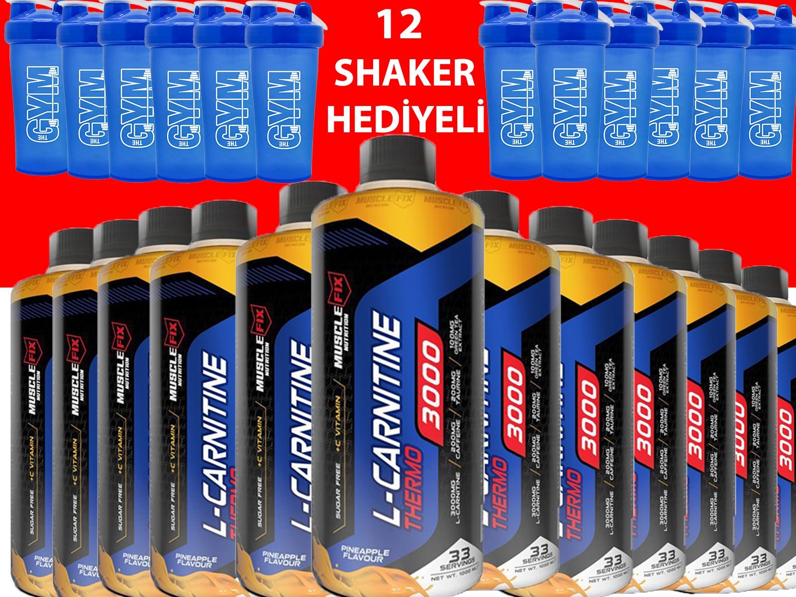 MuscleFix L-Carnitine Thermo 3000mg 1lt 12 Adet + 12 ADET SHAKER HEDİYELİ